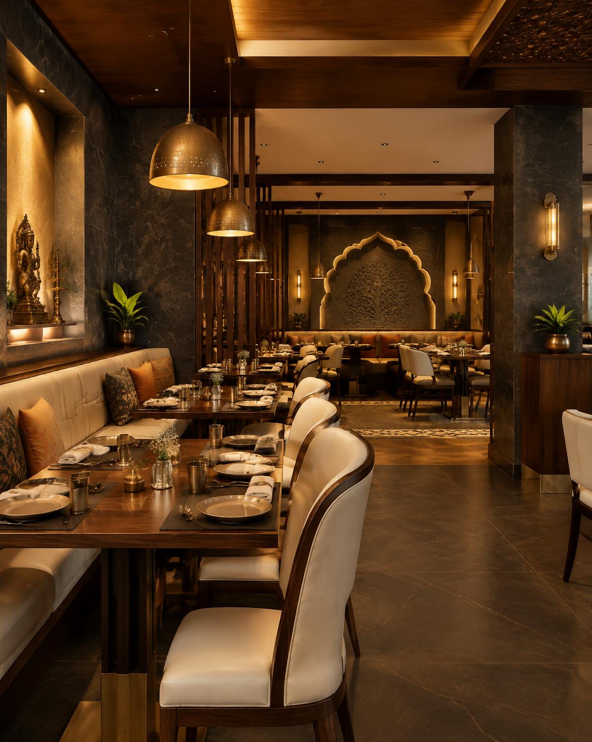Warm and welcoming Indian restaurant dining room